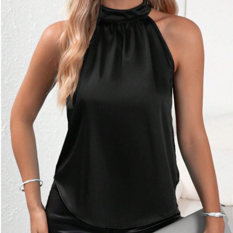 

Новые летние однотонные сексуальные женские рубашки с открытыми плечами, элегантные топы без рукавов, женские винтажные повседневные блузки, женская одежда 24137 M чёрный