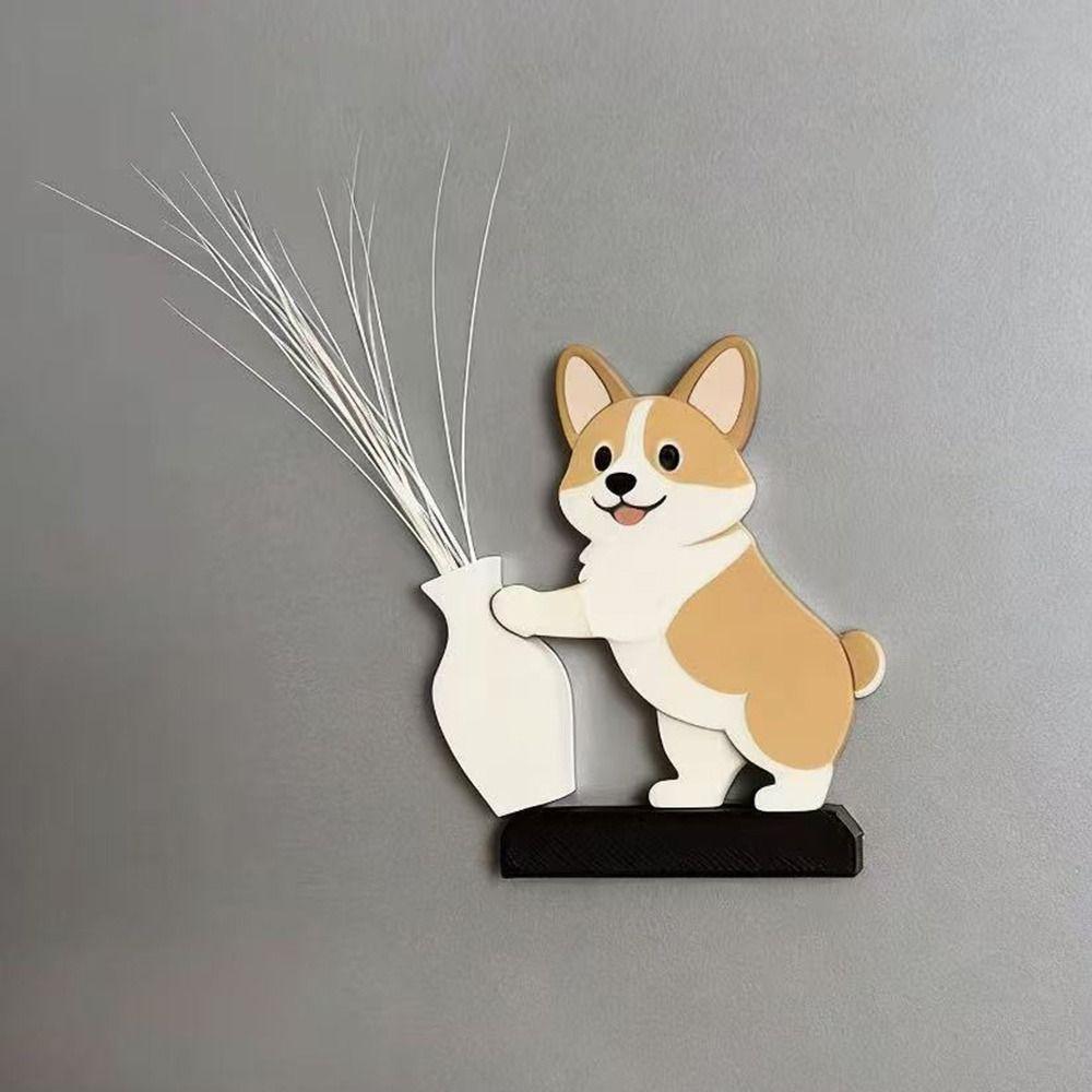 Mini Puppy Pushing a Vase Ornament Push Bottle Refrigerator Magnet Whiskers Storage Refrigerator Magnet Cartoon