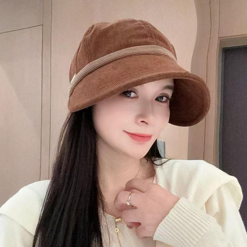 Retro Corduroy Versatile Casual Travel Face Small Warm Pile Bucket Hat Women