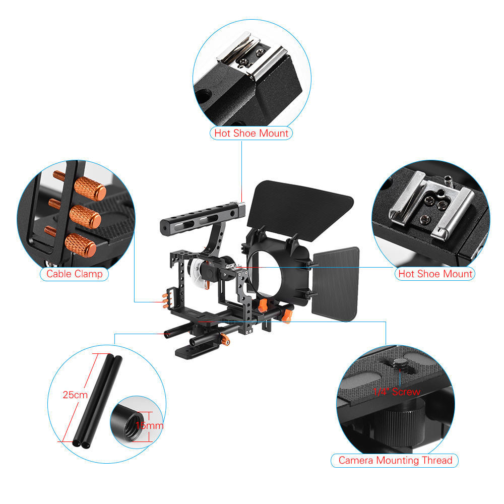 Andoer C500 Camera Camcorder Video Cage Rig Kit Film Making System for Panasonic GH4 for Sony A7S/A7/A7R/A7RII/A7SII/A7IV ILDC