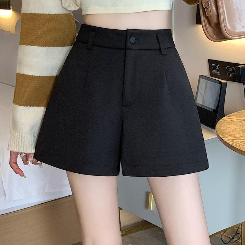 

A-line High-Waisted Black Woolen Shorts for Women - Versatile Autumn/Winter 2025 Style M 95-105 kg