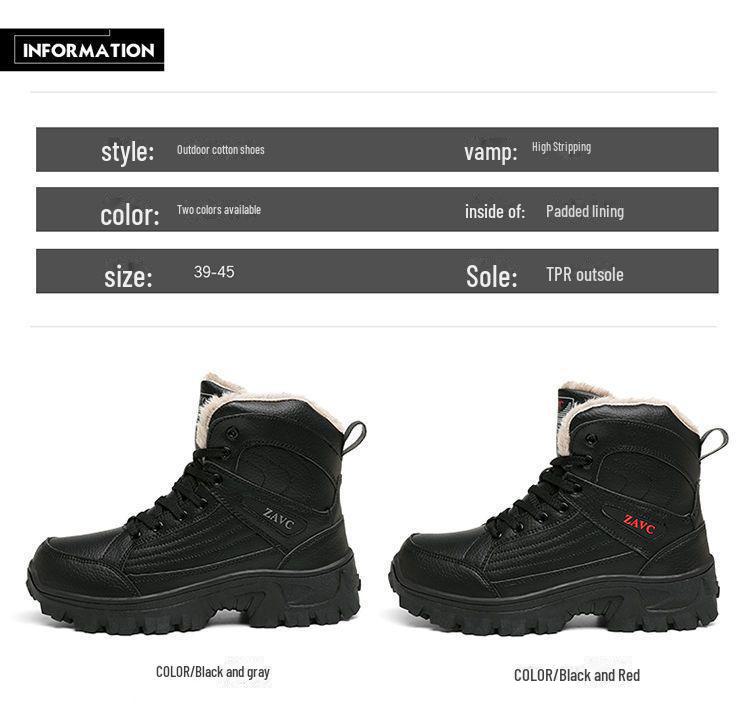 Northeast Herre Svarte Vanntette Sklisikre Høye Snøstøvler - Kuldebestandige, Slitesterke, Fløyelsforede, Bomullssko med Tykk Såle