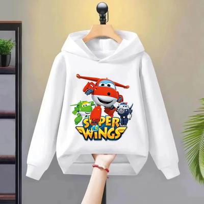 New Trend Cartoon Super Wings Print Children's Hooded Sweatshirt Fall and Winter Outdoor Leisure Warm Boys Girls Pullover Tops