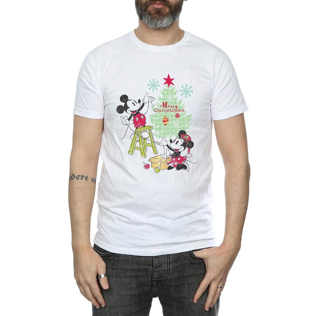 Disney Mens Mickey And Minnie Christmas Tree T-Shirt