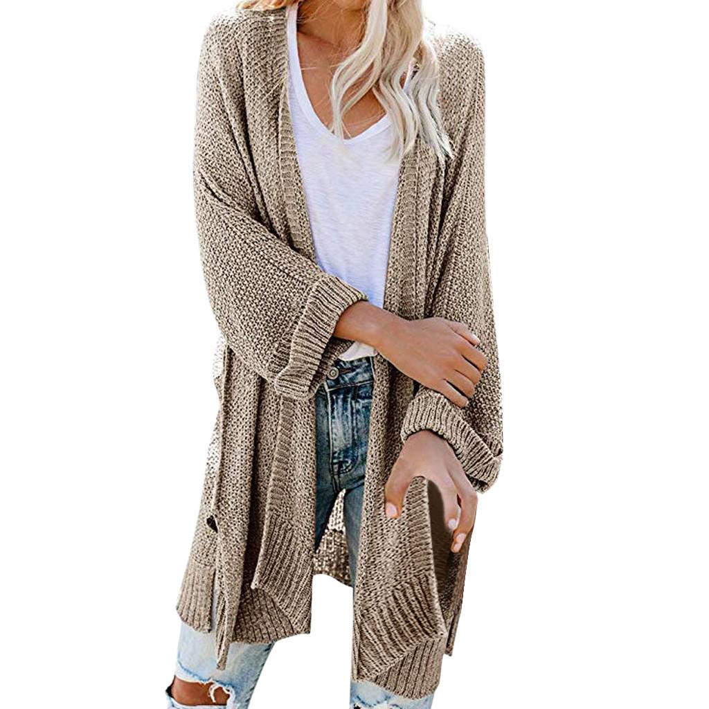 Damen-Strickjacke, locker, einfarbig, langärmelig, lässig, gestrickt, Oberbekleidung