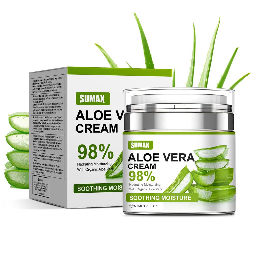 Aloe Vera Moisturising Cream 50ml – 98% Pure Aloe Extract, Gentle Pump Jar, Deep Hydration & Soothing Skincare less