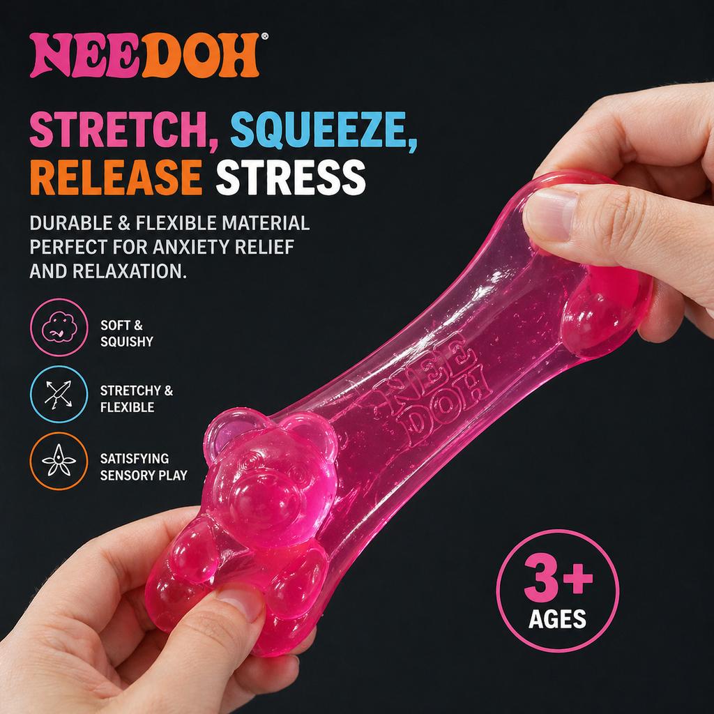 Nee Doh Cute Bear Maltose Sensory Squeeze Fidget Toy Colorful Desk Decoration Stress Relief