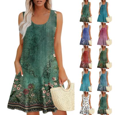 Womens Summer Dresses Loose  Sleeveless Sundresses Dress With Pockets