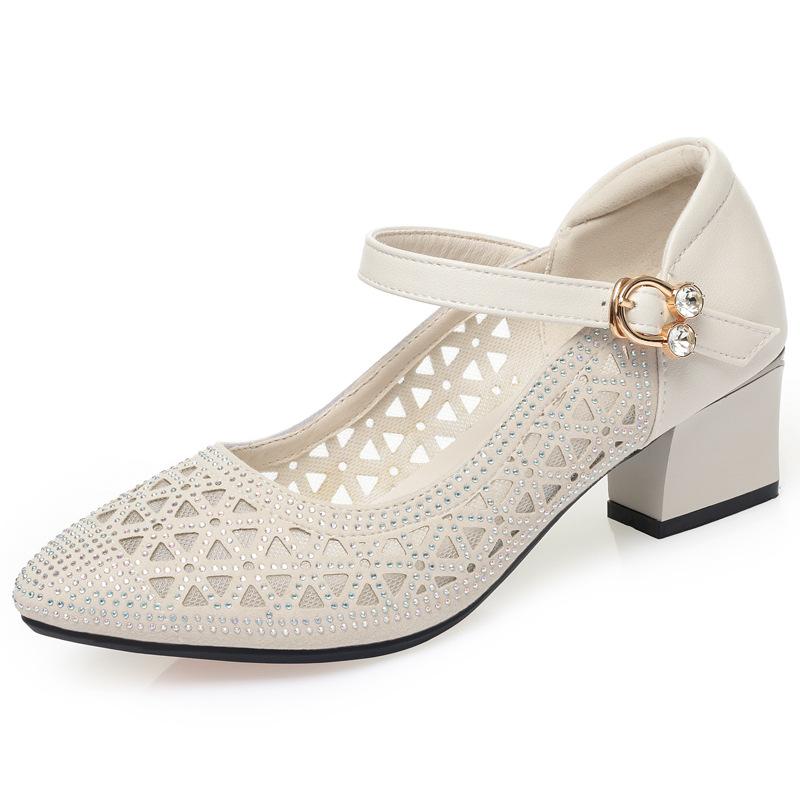Mesh Soft Leather Sandals, Openwork Breathable Single Shoes, Summer Women's Dance Shoes, Soft-soled Women's Shoes, Fashionable Leather Shoes