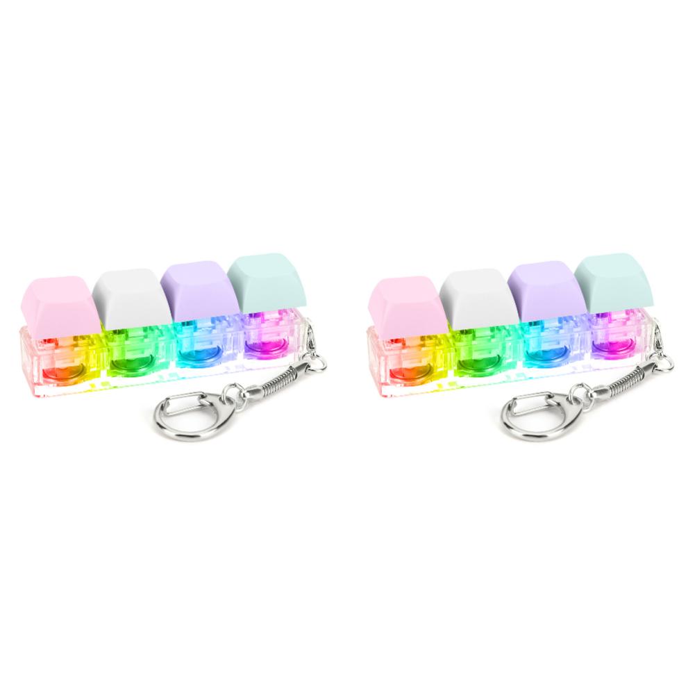 2Pcs 4 Keys Keyboard Fidget Keychain Keyboard Decompression with LED Light Keyboard Clicker DIY Button To Relief Pass The Time
