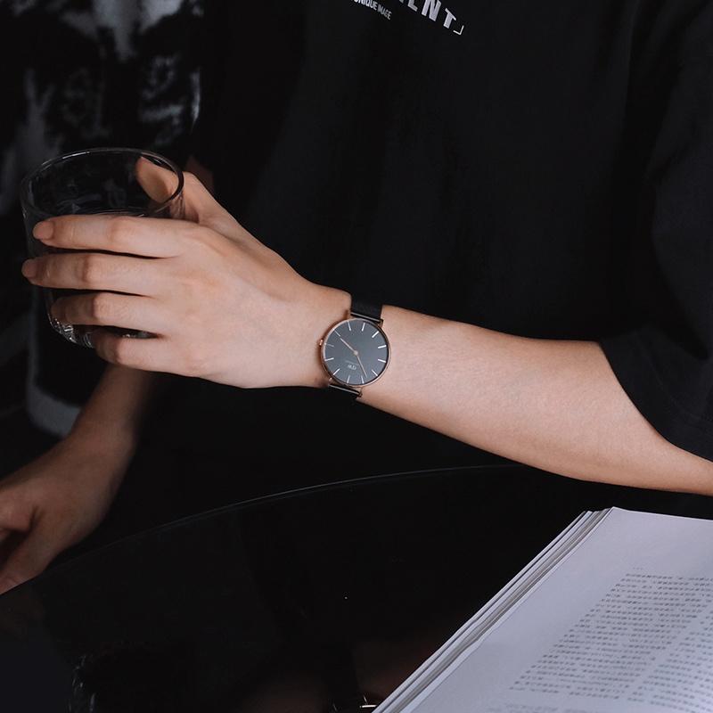 DANIEL WELLINGTON PETITE Series Watch Quartz Movement Stainless Steel Strap Black Dial Men's Watch Simple DW00100345
