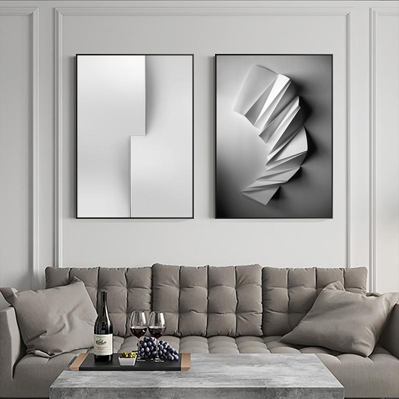 Nordic Black White Geometry Space Art Malba plakátů Tisk Abstraktní 3D obrazy na zeď do obývacího pokoje Morden Decor
