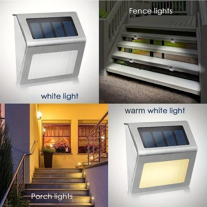 Solar Lights LED Stainless Steel Outdoor Deck Lights Solar Powered Waterproof Step Light for Outside Backyard Fen Stair