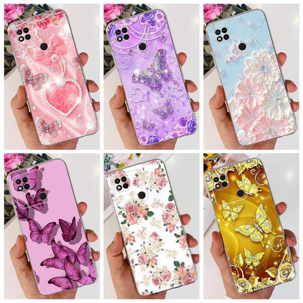 For Cover Xiaomi Redmi 10 10A 10C 2022 Phone Case Butterfly Flower Colorful Girly Funda Transparent Soft TPU Silicone Back Cover