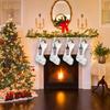 XIMISHOP 4PCS White Christmas Stockings, Large Xmas Glitter Snowflake Plush Hanging Stocking Decoration with Name Tags for Christmas Holiday Family