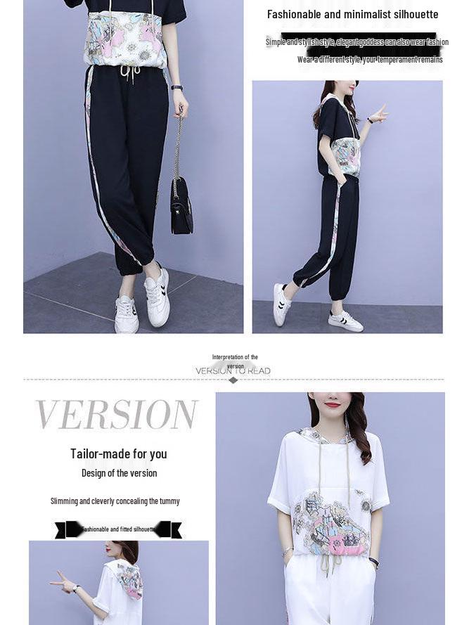 Women's Summer Casual Hoodie & Cropped Pants Set