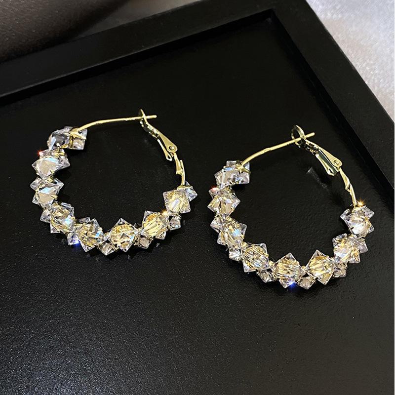 Korean Style Zircon Crystal C-Shaped Earrings - Elegant Luxury Earrings for Women