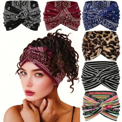 1/3 Stück Crossover Yoga Stirnband Boho Stil Breites Batik-Leoparden-Paisley-Print Haarband