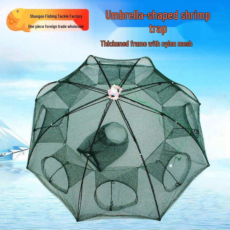 Automatic Shrimp and Eel Trap: Bottom-Dumping Fishing Net Cage with Umbrella Design