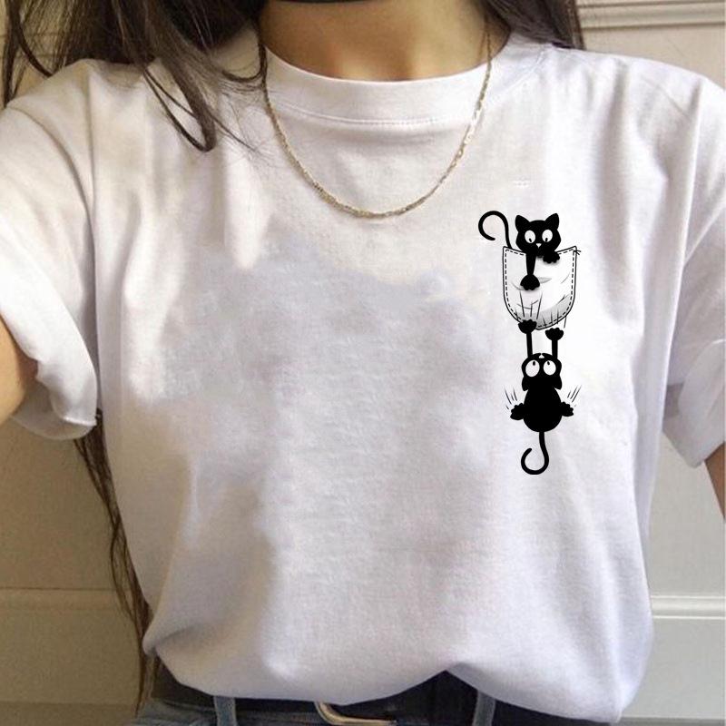 Korean Style Casual Short-Sleeved T-Shirt for Women Spring/Summer Cartoon Panda Print Loose Base Shirt Polyester Fabric