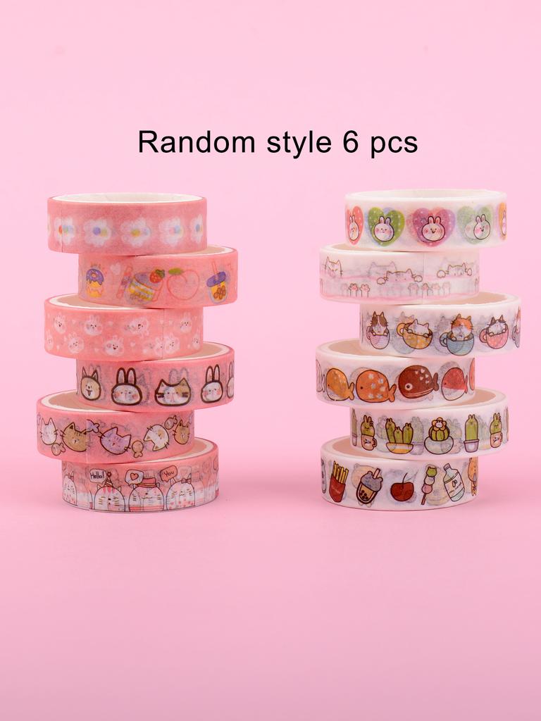 6/12pcs Cute Animal Washi Tape Cartoon Pattern Scrapbooking Supplies Stationary Perfect Gift For Artists & Crafters Washi Tape
