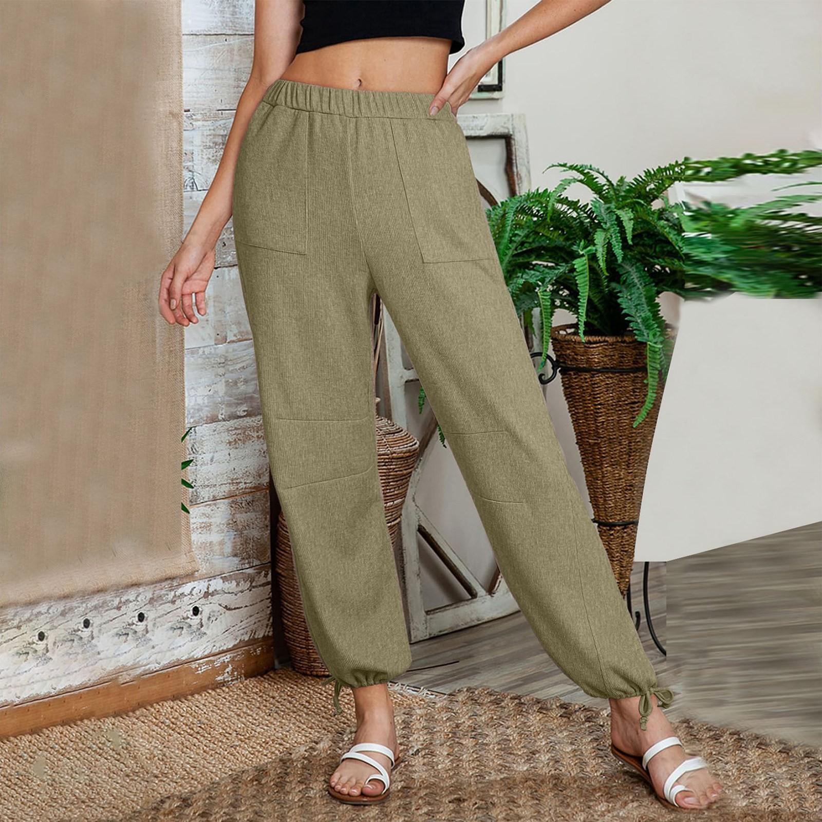 

Casual Solid Color Ripped Wide Leg Drawstring Pants For Women XXL армия зеленый