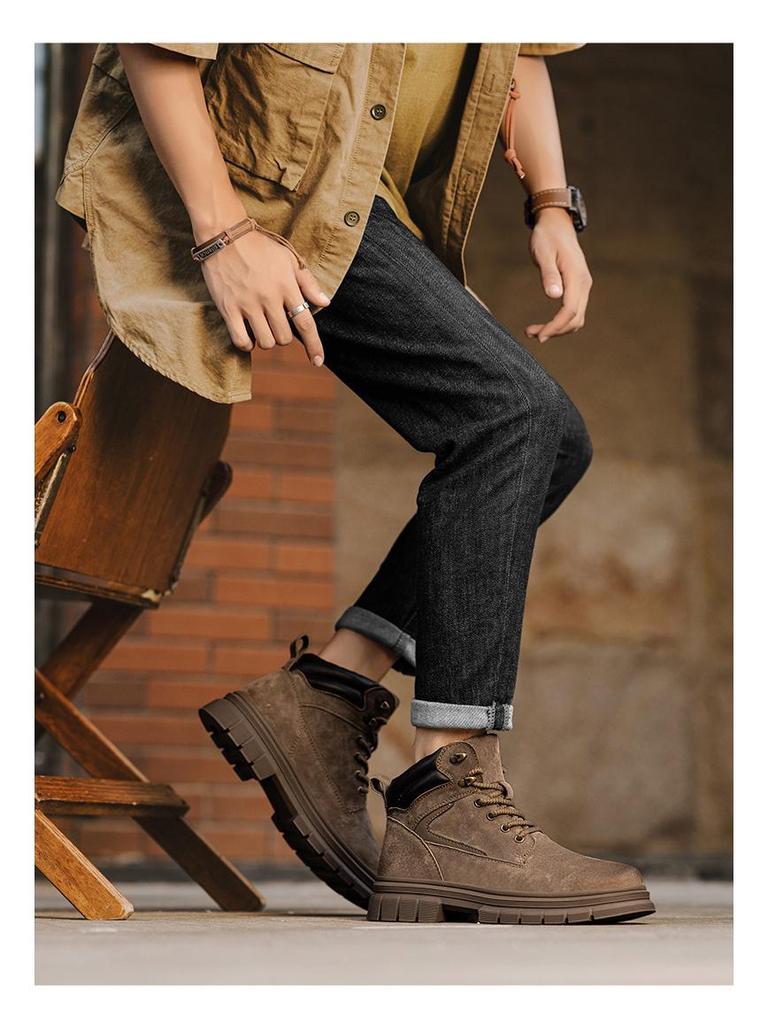 Herren Retro Britischer Stil Outdoor Wandern High-Top Gelbe Stiefel