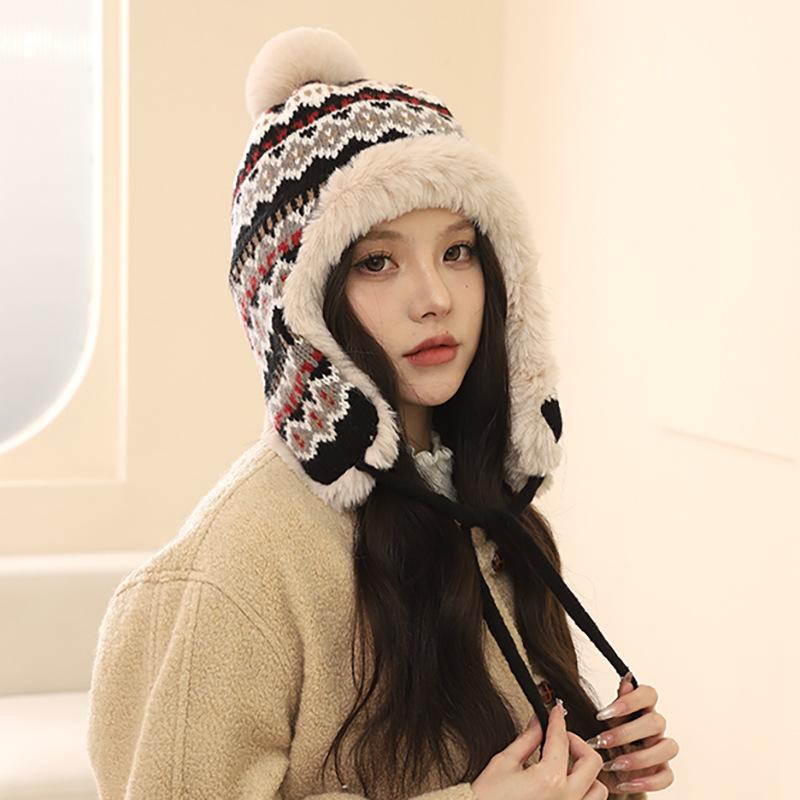 Wool Hat Women's Season Thickened Warm Face Small Ear Protection Plush Hat Riding Cold Cover Lei Feng Hat