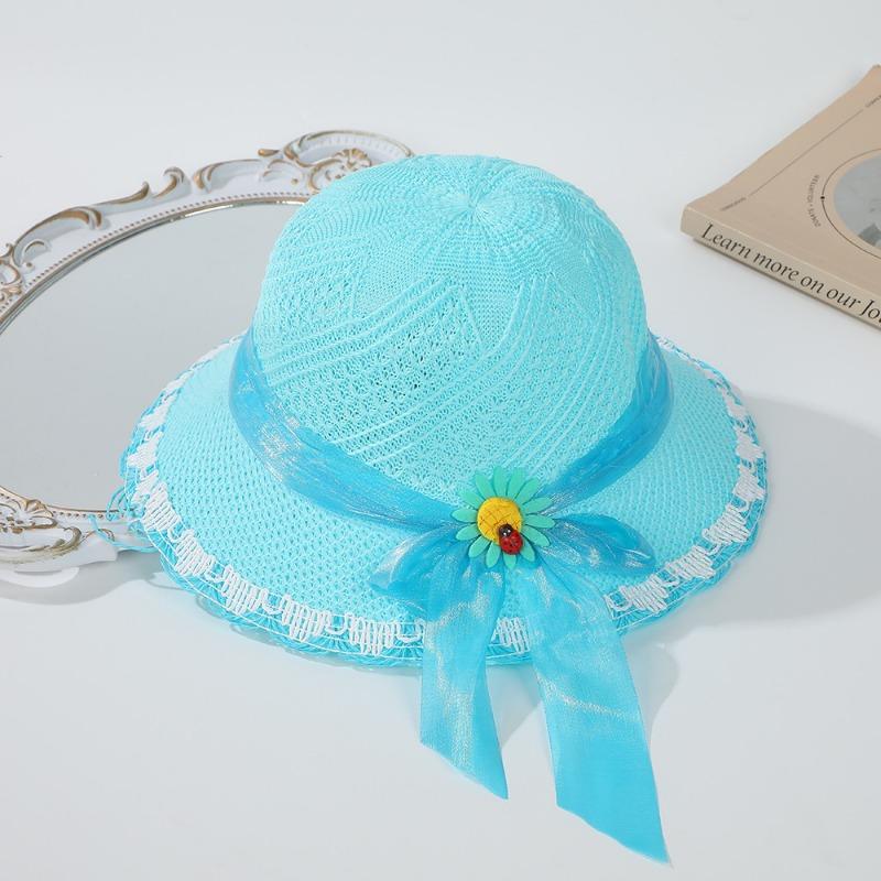 Summer sweet baby outing hat colored mesh flower bow cute outdoor sunshade breathable hat
