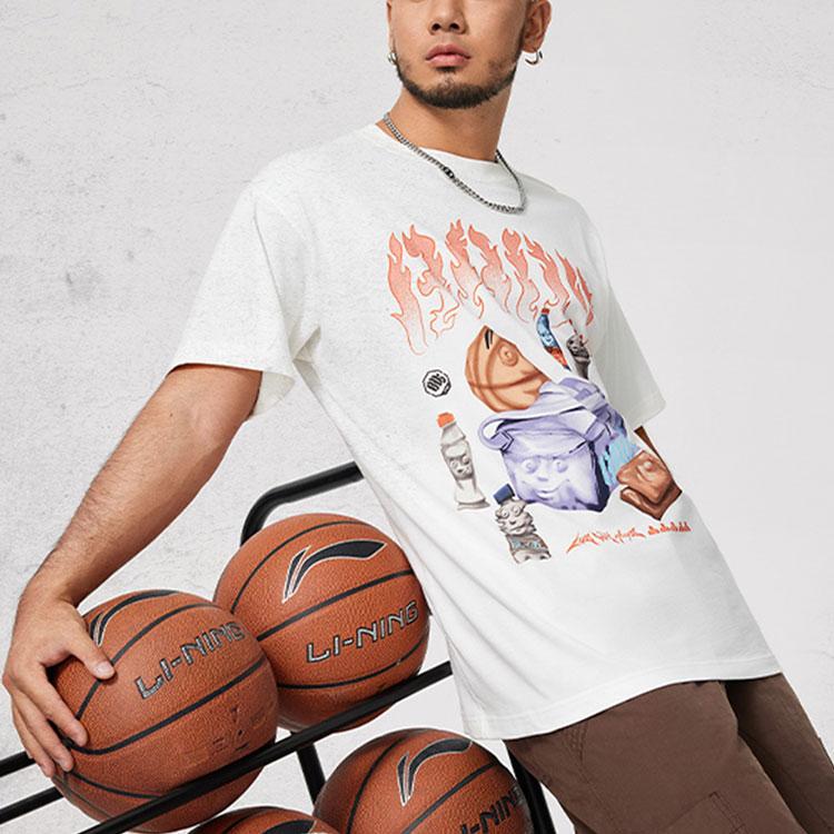 Li Ning X Badfive Basketball Series Round Neck Letter Pattern Short Sleeve T-Shirt Men T-Shirts Off-White AHSU151-1