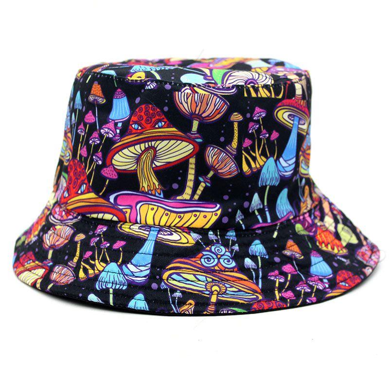 Colorful Mushroom Print Fisherman Hat Bucket For Outdoor Sports And Sunshade Unisex