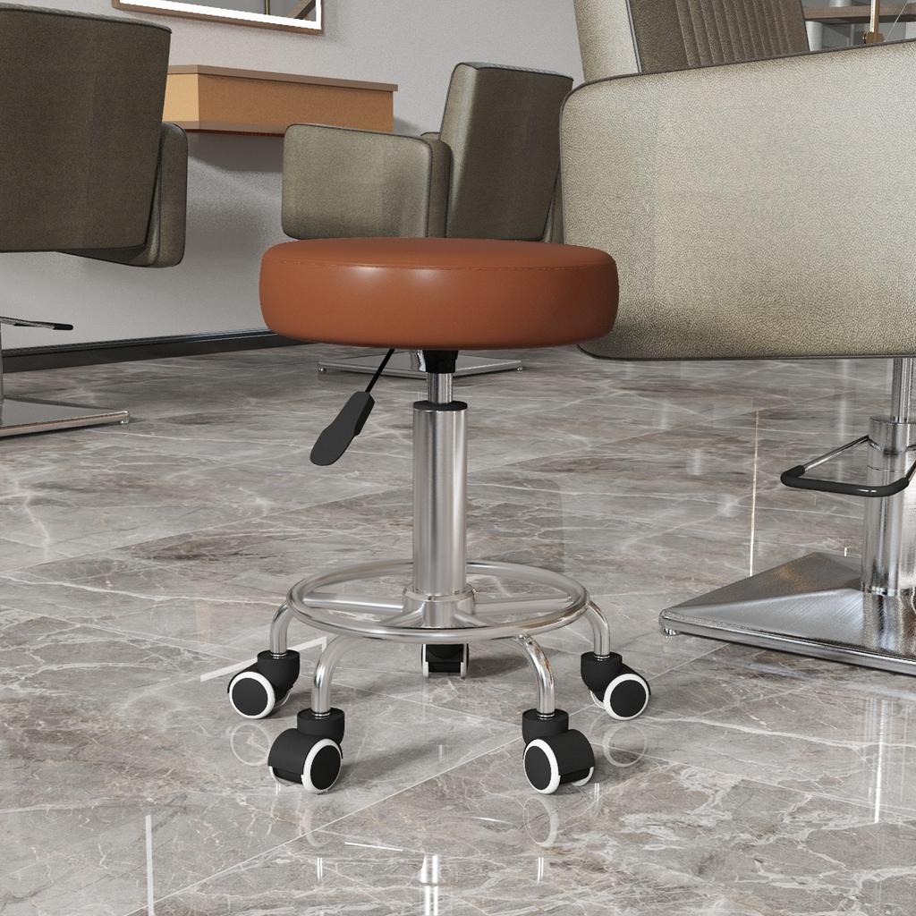 Pu Leather Rolling Stool Height Adjustable Stool Chair With Wheels For Salon Massage Spa Brown