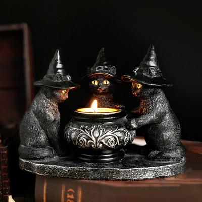 Yousheng Black Cat Candle Holder Resin Halloween Cats with Witch Hats Candle Holder Vintage Candle Holder Tabletop Decoration Gift for Cat Lovers