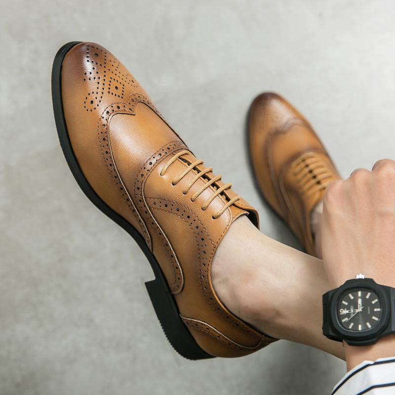 Fashion Italian Brand High Quality Vintage Oxford Shoes Lace Up Engraved Brogue Thick Sole Designer Men's Shoes Business Leather Shoes