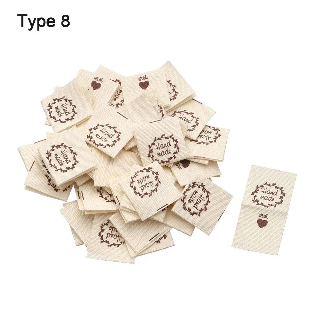 50PCS Heart Shape Cloth Garment Labels Cartoon Pattern Handmade With Love Clothing Tags Woven Knitted Supplies Sewing Accessory