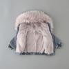 Girls' Denim Jacket With Plush And Thickened Children's Hooded  Collar Warm Jacket
