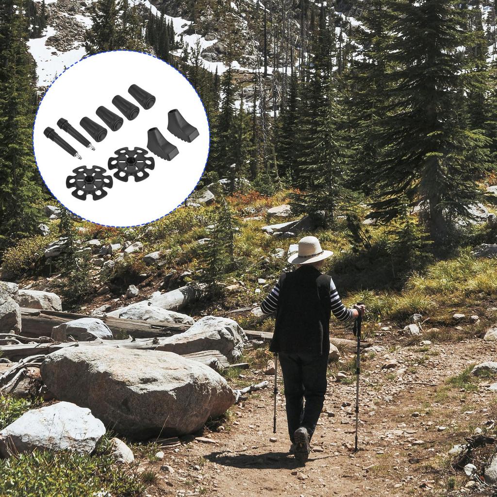 METERXITY Wanderstockspitzen-Set - Ersatzspitzen für Wanderstöcke, Gehstöcke und Schutzzubehör (Schwarz)