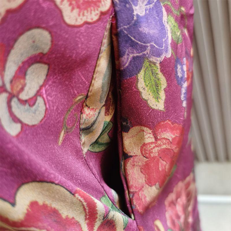 Summer Loose Slim Looking Print Women's Round Neck Short Sleeve Silk Dress Overknee Dress Rich Lady Dress