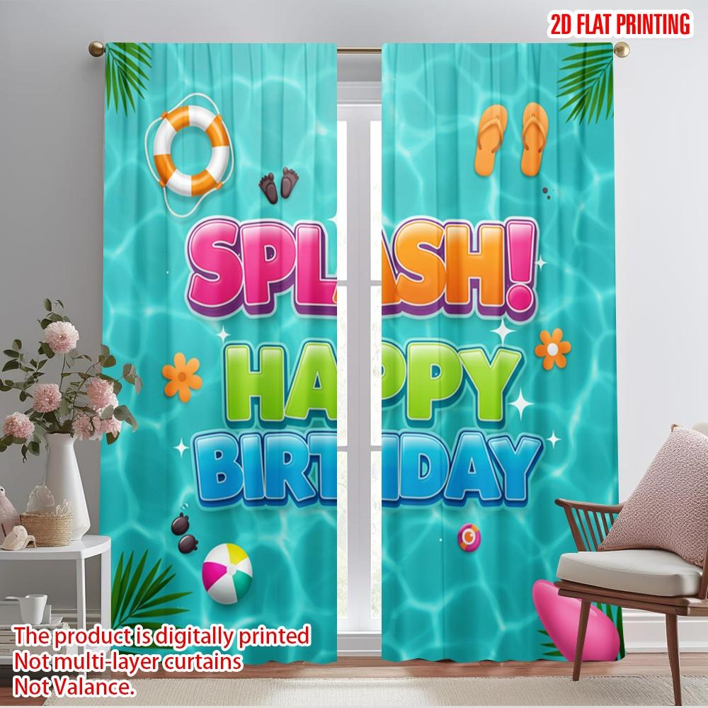 

2 шт. Шторы с 2D плоской печатью Вечеринка у бассейна С Днем рождения Ткань без электричества 0 Использование для реквизита для фотобудки 52.50×116.00 CM 2pcs