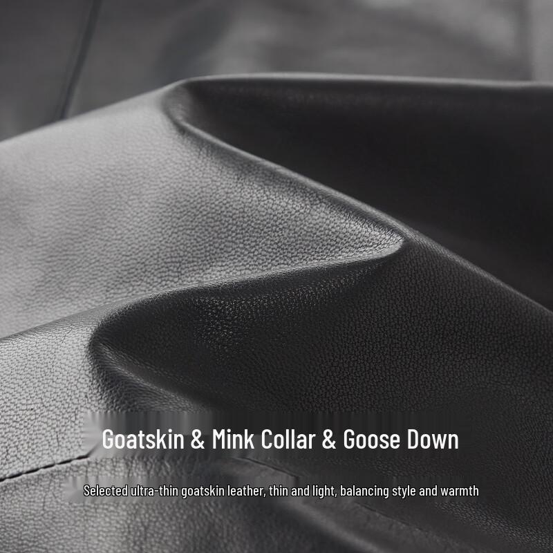 FIRS Men's Goose Down Lined Genuine Leather Jacket with Mink Collar