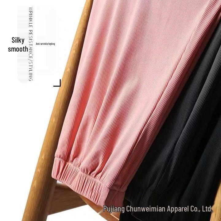 Women's Summer Ice Silk Wide-Leg Lantern Sweatpants: Loose, Cuffed, Plus Size, Slimming Fit