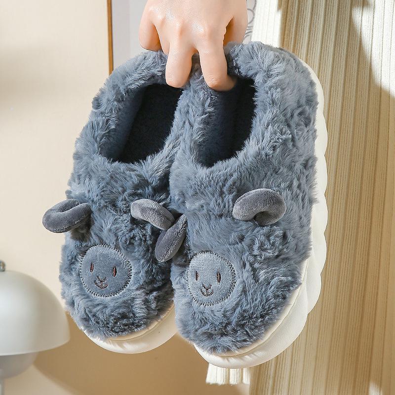 Plush Cartoon Lamb Heart Slippers for Couples - Cozy Indoor Winter Footwear for Women & Men