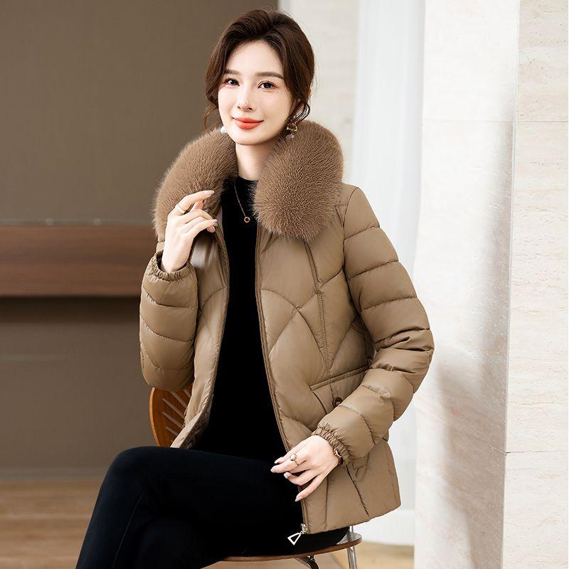 Women'S Jacket with Faux Fur Collar - Quilted Polyester Coat, Long Sleeve,Solid Color, Short Length - Casual Winter Outerwear