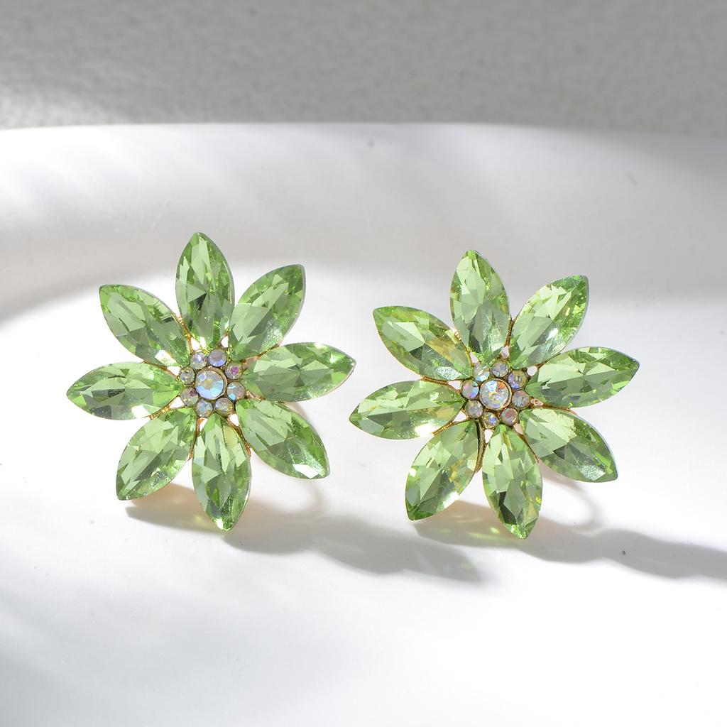 Vintage Light Luxury Colorful Diamond Sunflower Ear Clips High End Crystal Earrings Elegant Evening Party Jewelry