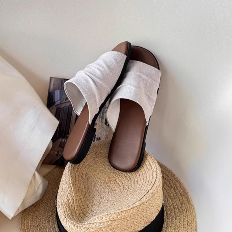 2025 New Summer Leisure Flat-bottomed Soft-bottomed Vacation Seaside Beach Non-slip Women Wear One-word Linen Cool Slippers