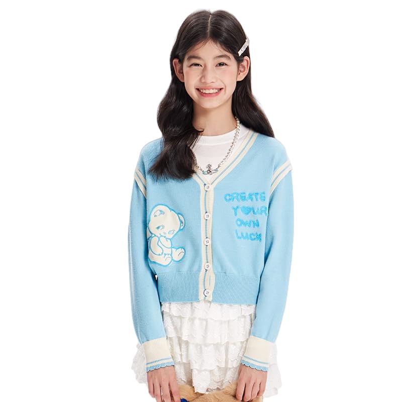 

Barry Banny Long Embroidered Cute and Stylish Knit Cardigan for Elementary and Middle School Perfect for Everyday and Size 150cm Kids Girls Sweater, синий