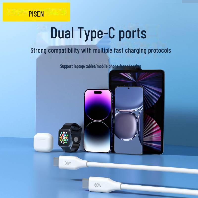 PISEN iPhone 15 Dual Type-C PD Fast Charging Cable for Car & Mobile