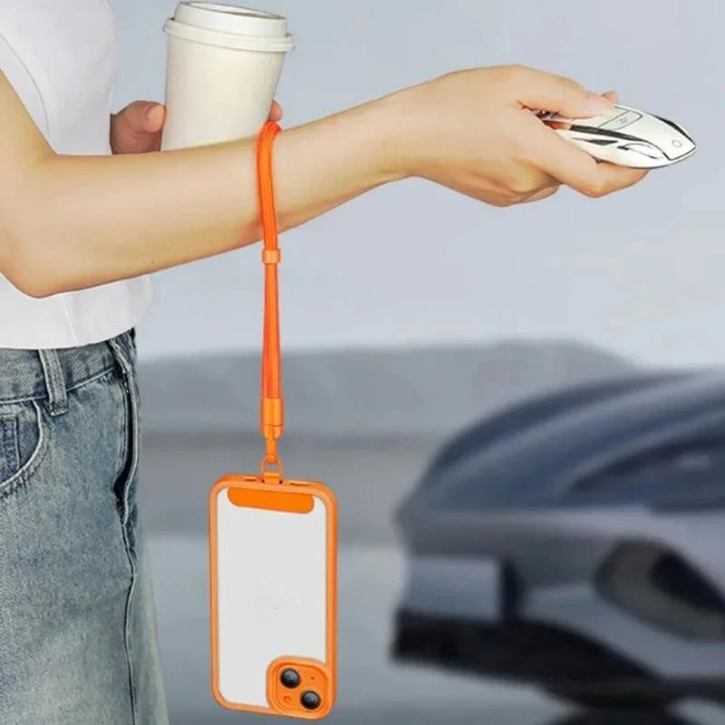 Adjustable Self-Locking Anti-Loss Lanyard for Mobile Phones with Weaving Card Short Wrist Strap And Long Neck Strap Compatible w