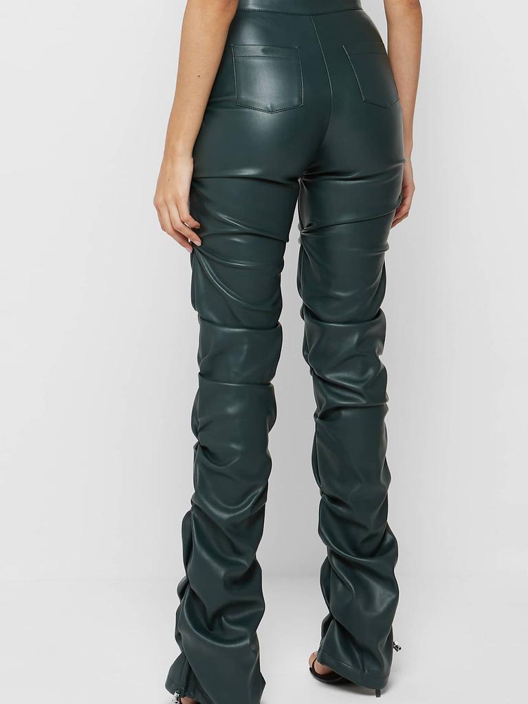 Damen Mode Schlank Geschnittene PU-Leder Lange Hosen, Persönlichkeit Faltbare Micro-Saum Hosen für Damen, Neue Saison