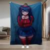Blue Animated School Girl Pattern Flannel Printed Blanket Suitable for All Seasons Suitable for Living Room Office Sofa Travel
